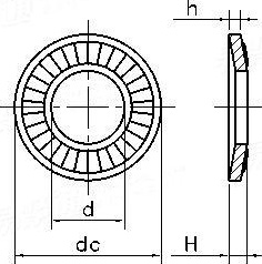 法士帶齒(滾花)錐面彈簧墊圈（CS）NFE25511 尺寸示意圖
